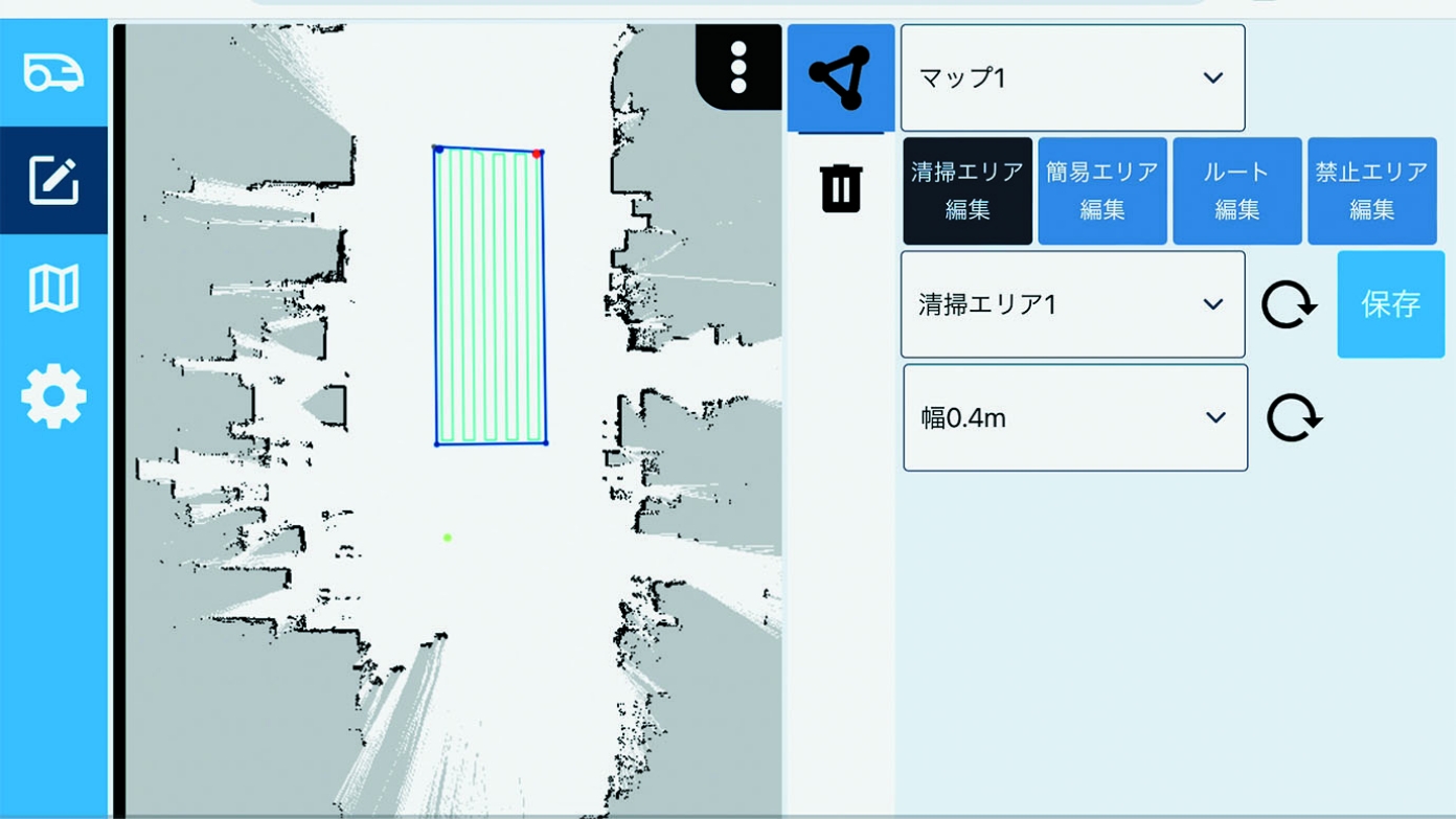 指定エリア内の最適清掃ルートを自動で作成するため、複雑操作は必要ありません。